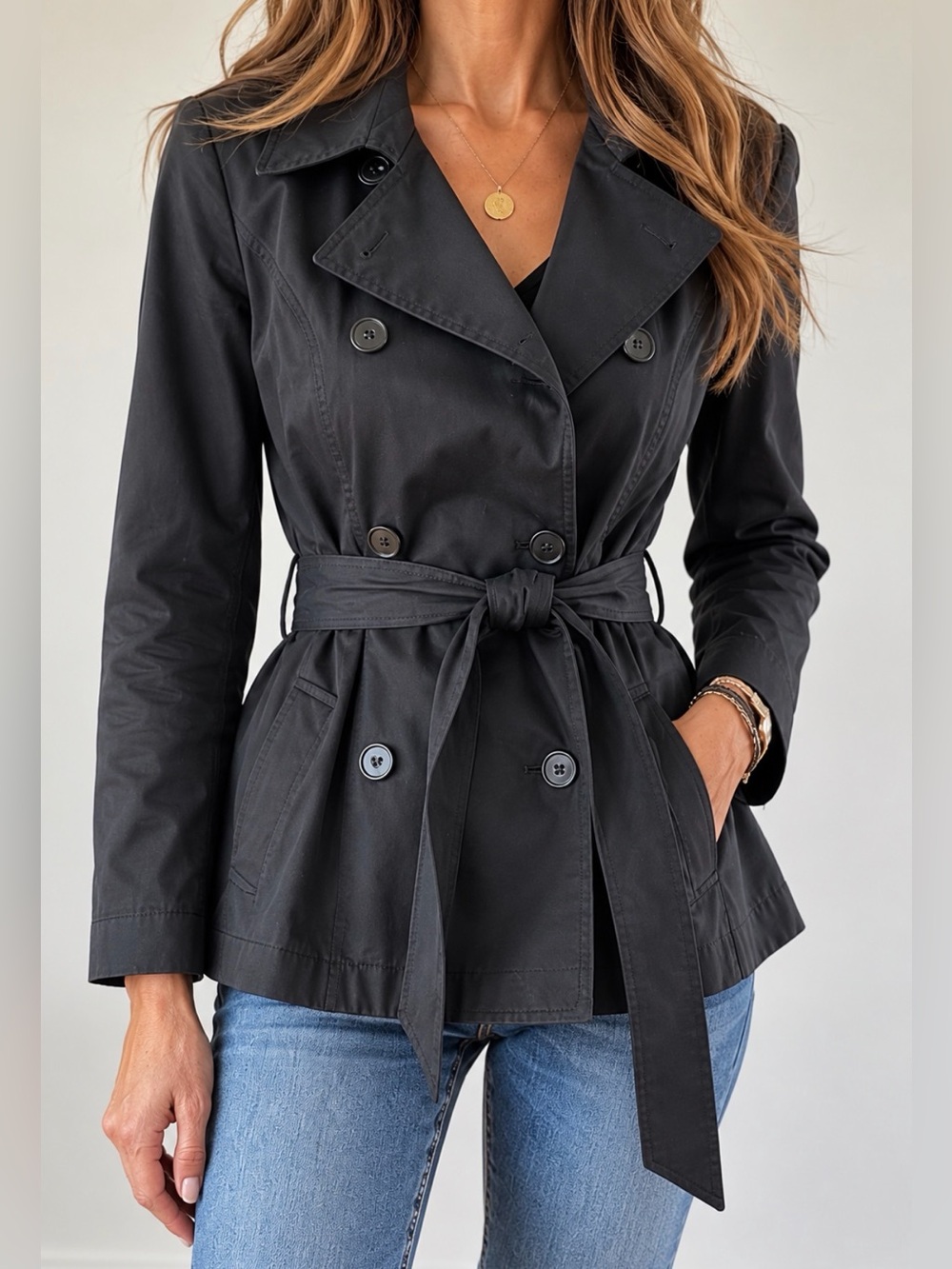 Brooks Brothers 346 Black Belted Short Trench Jacket Size 2